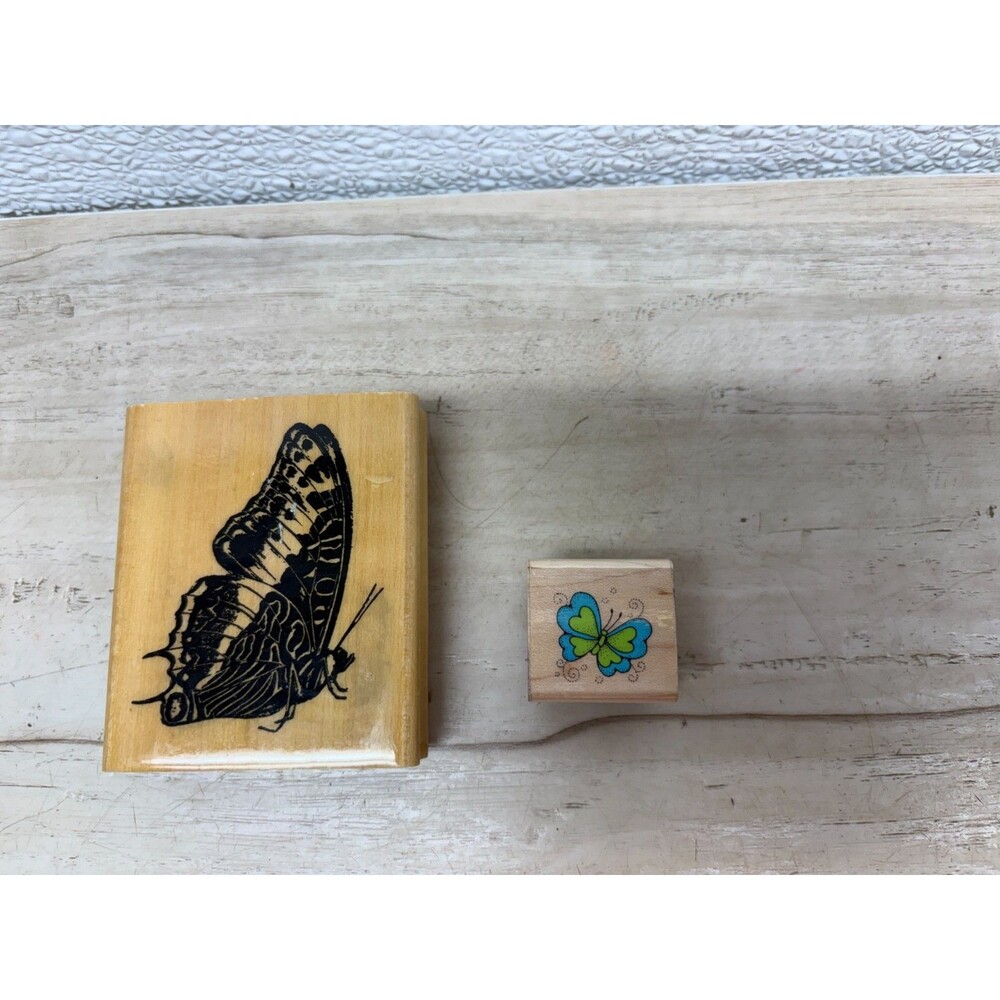 Set Of 2 Wood Mounted Rubber Stamps Butterflys